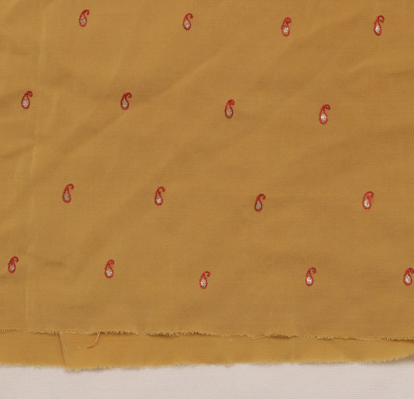 Sushila Vintage Brown Sari Remnant Scrap Pure Crepe Embroidered Craft Fabric
