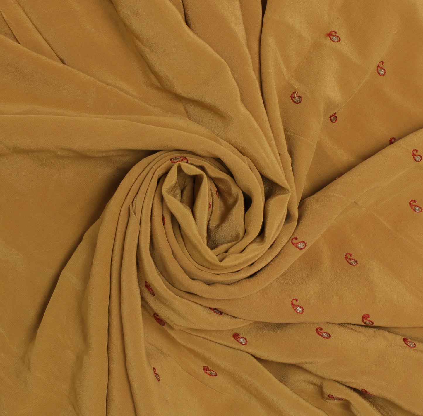 Sushila Vintage Brown Sari Remnant Scrap Pure Crepe Embroidered Craft Fabric