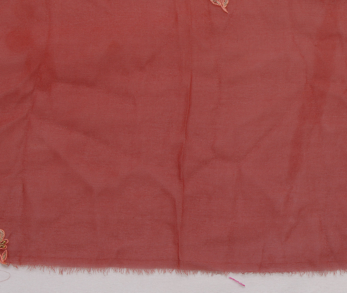 Sushila Vintage Brown Sari Remnant Scrap Pure Georgette Embroidered Craft Fabric