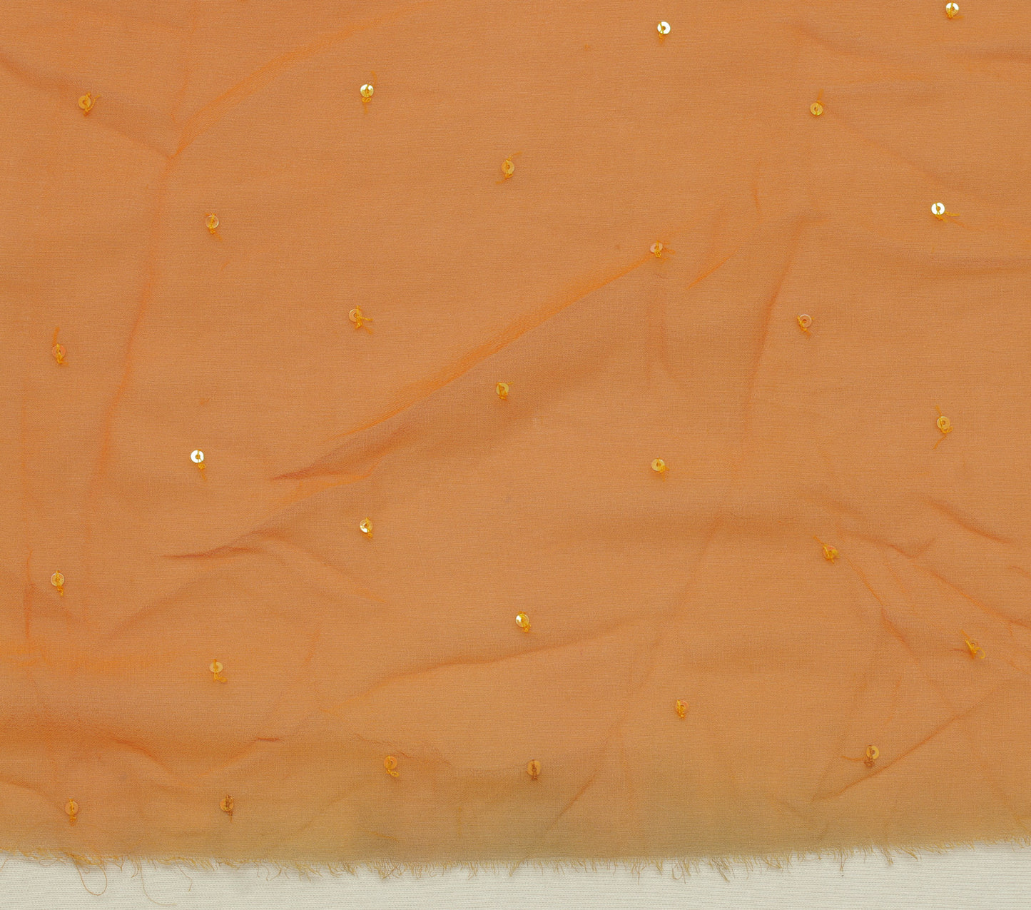 Sushila Vintage Orange Sari Remnant Scrap Pure Georgette Embroidered Fabric