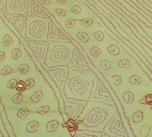 Sushila Vintage Green Sari Remnant Scrap Pure Georgette Bandhani Printed Fabric