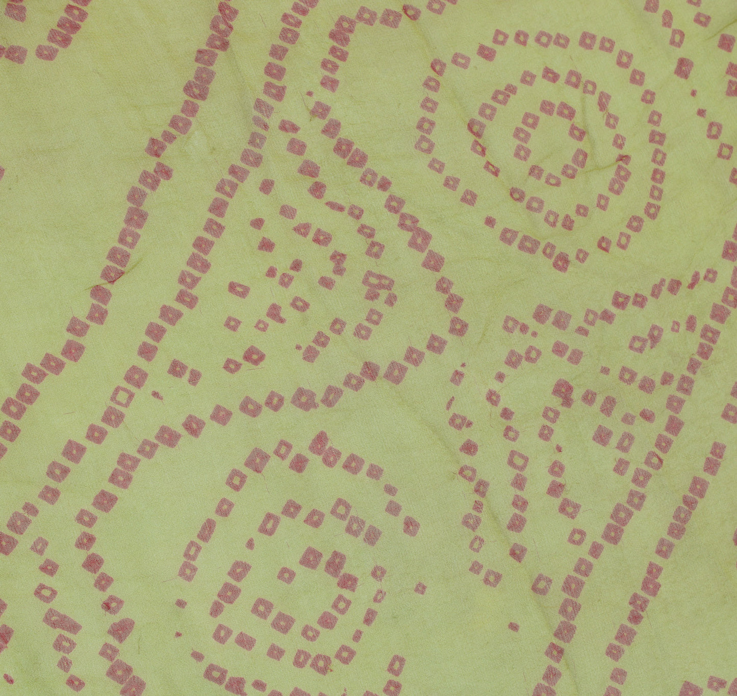 Sushila Vintage Green Sari Remnant Scrap Pure Georgette Bandhani Printed Fabric