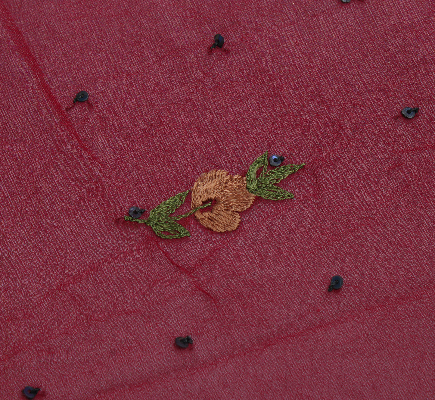 Sushila Vintage Maroon Sari Remnant Scrap Pure Georgette Embroidered  Fabric