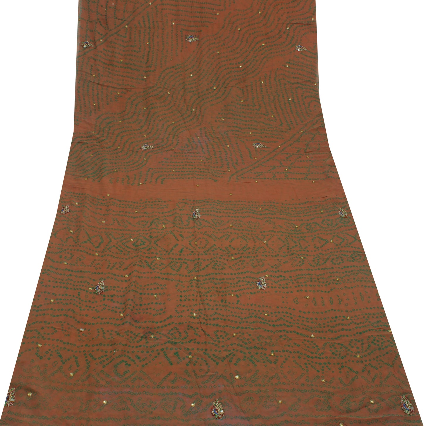 Sushila Vintage Indian Sari Remnant Scrap Pure Georgette Embroidered Fabric