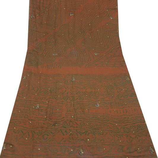 Sushila Vintage Indian Sari Remnant Scrap Pure Georgette Embroidered Fabric