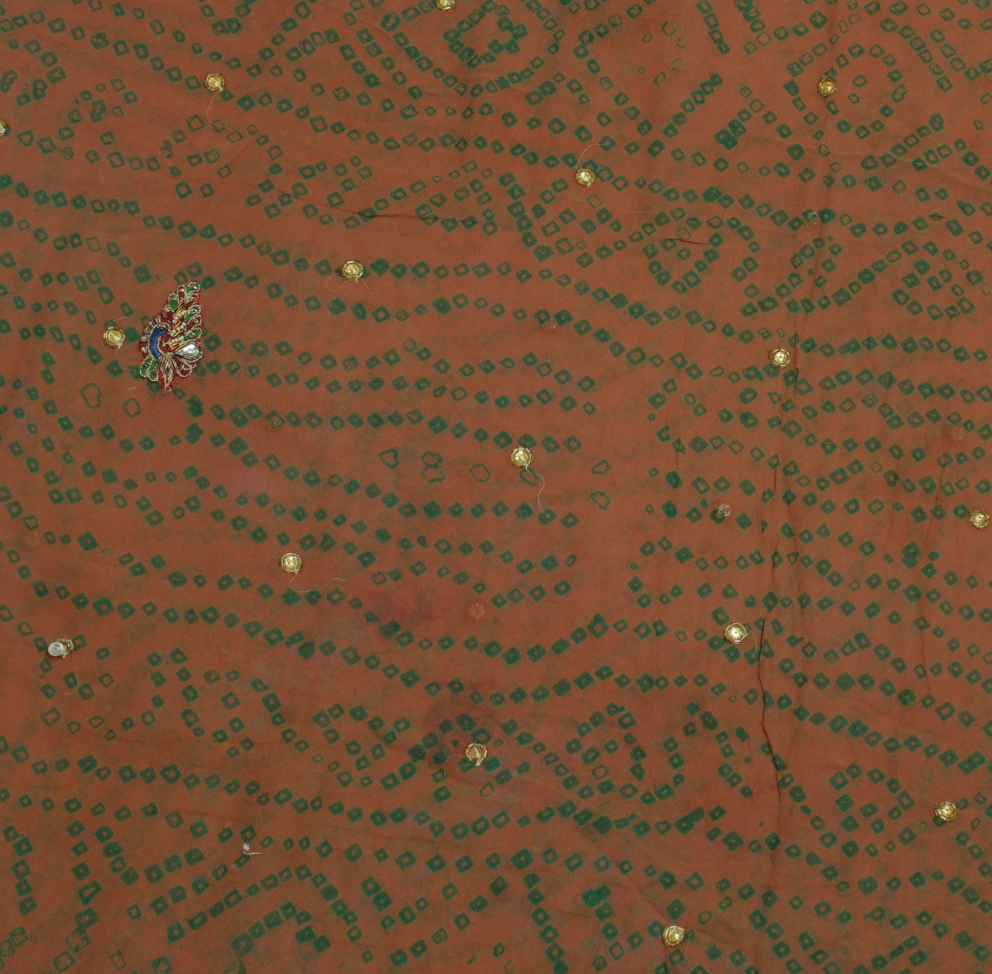 Sushila Vintage Indian Sari Remnant Scrap Pure Georgette Embroidered Fabric