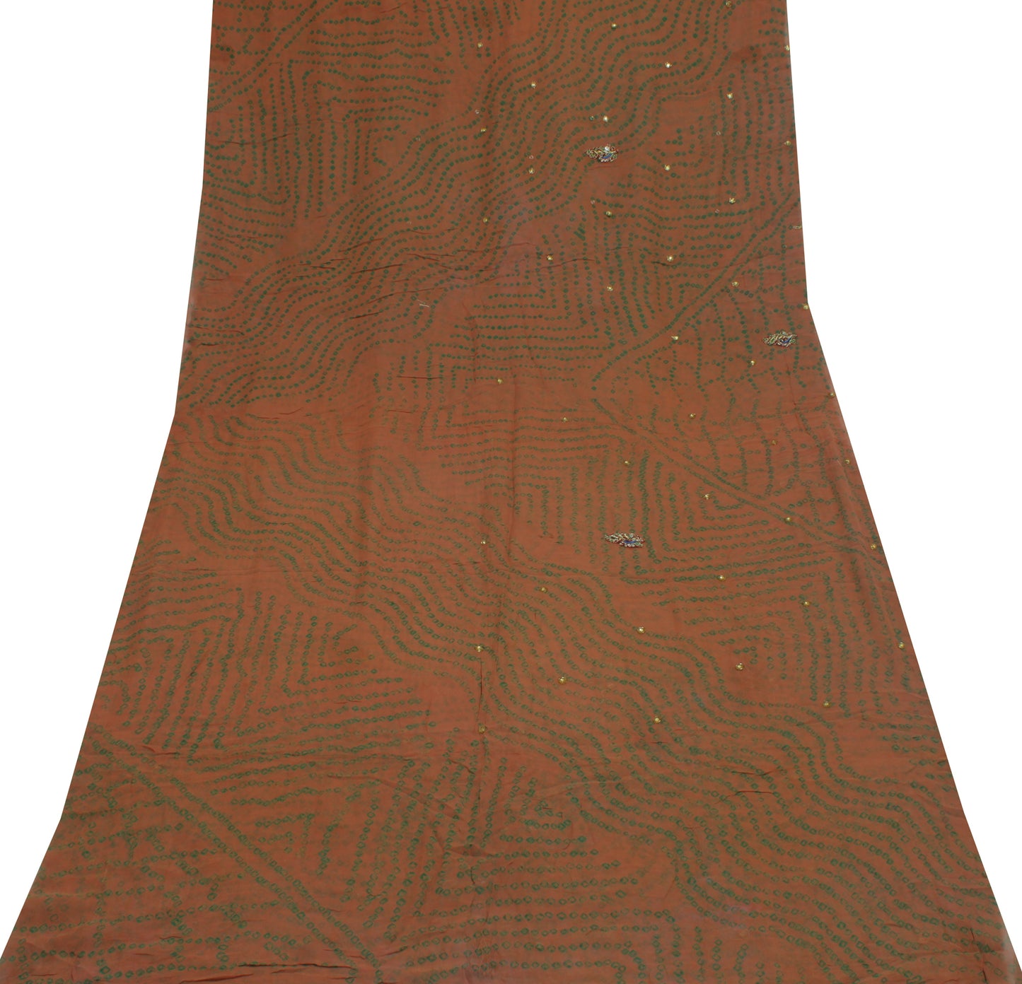 Sushila Vintage Indian Sari Remnant Scrap Pure Georgette Embroidered Fabric