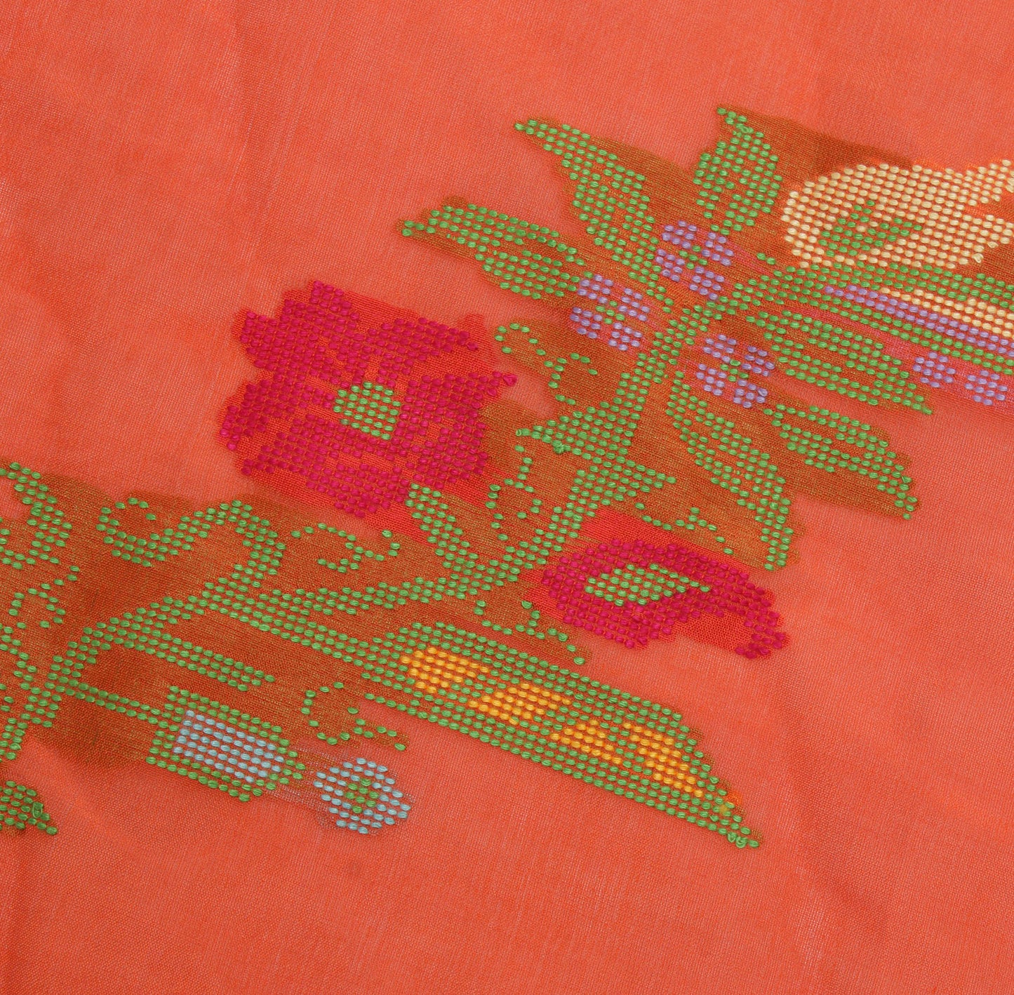 Sushila Vintage Orange Indian Sari Remnant Scrap Pure Silk Woven Craft Fabric
