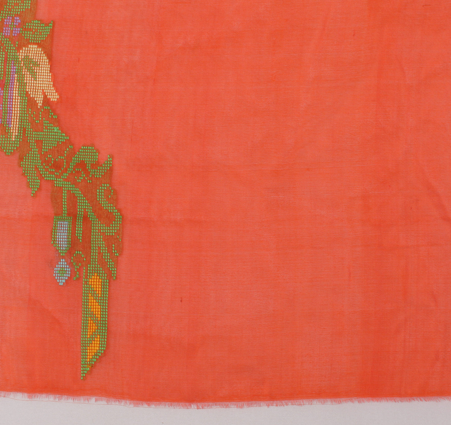 Sushila Vintage Orange Indian Sari Remnant Scrap Pure Silk Woven Craft Fabric