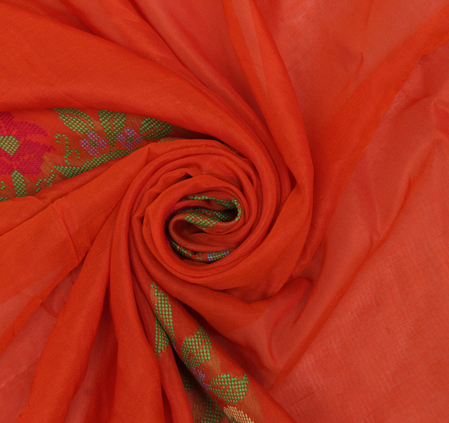 Sushila Vintage Orange Indian Sari Remnant Scrap Pure Silk Woven Craft Fabric