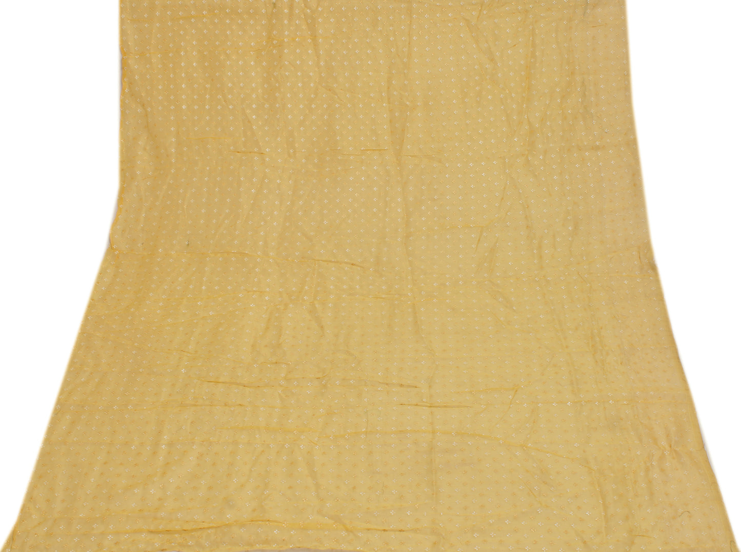 Sushila Vintage Yellow Sari Remnant Scrap 100% Pure Cotton Printed Craft Fabric