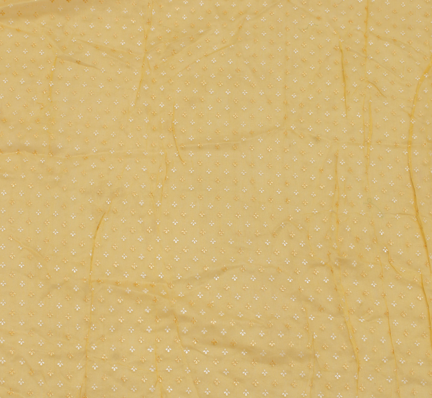Sushila Vintage Yellow Sari Remnant Scrap 100% Pure Cotton Printed Craft Fabric