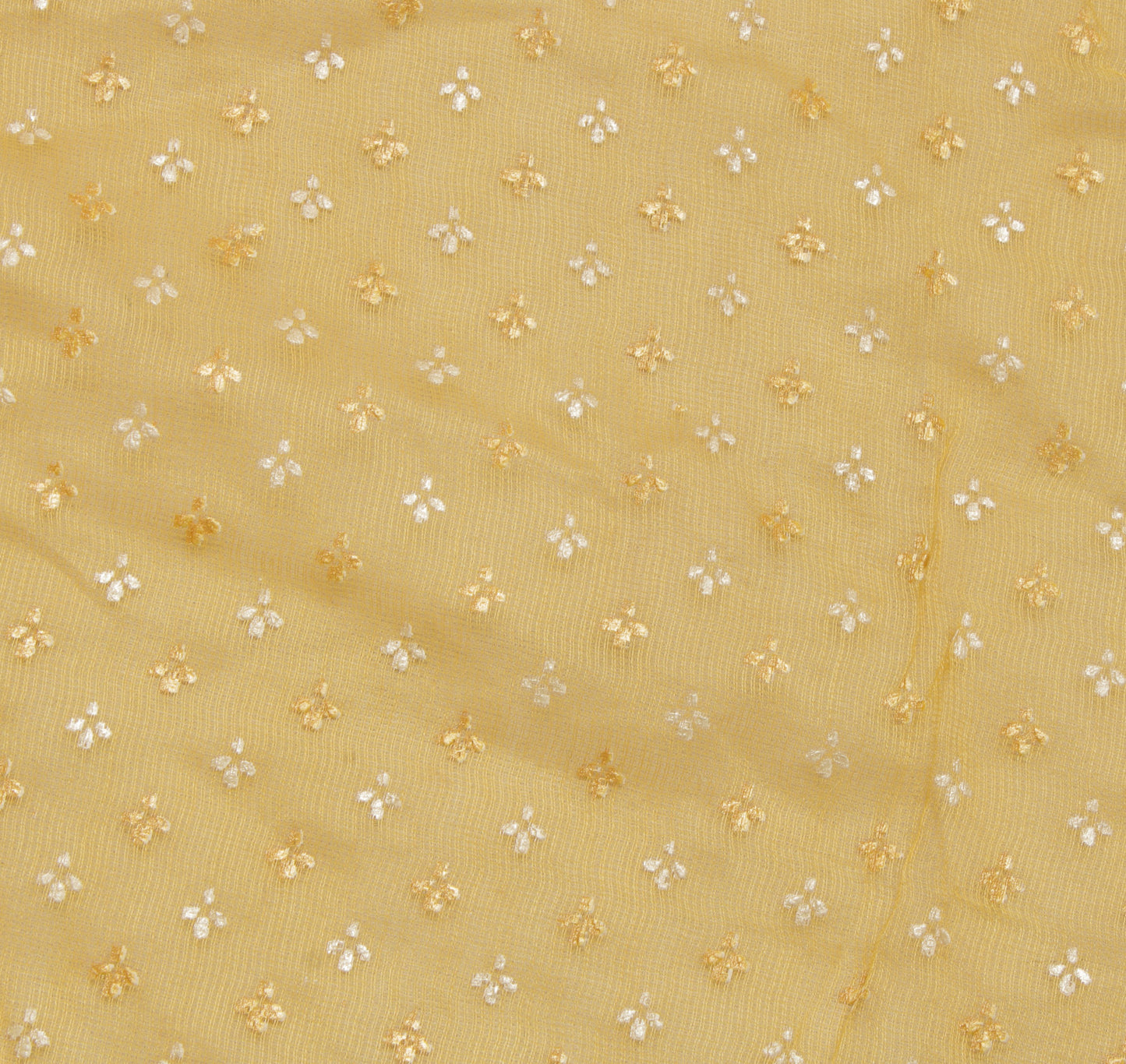 Sushila Vintage Yellow Sari Remnant Scrap 100% Pure Cotton Printed Craft Fabric