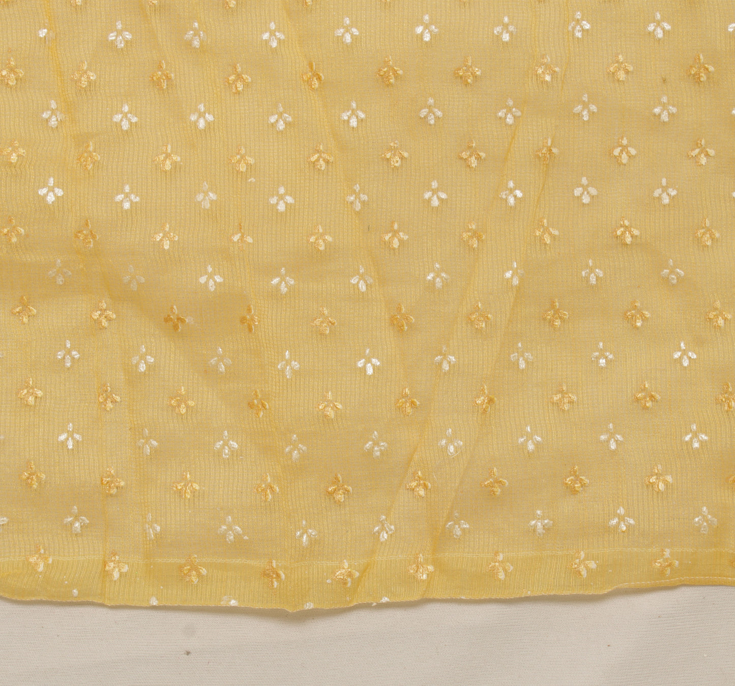 Sushila Vintage Yellow Sari Remnant Scrap 100% Pure Cotton Printed Craft Fabric