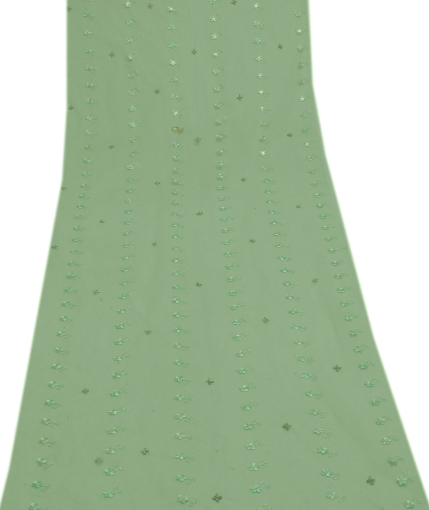 Sushila Vintage Green Sari Remnant Scrap Net Mesh Hand Beaded Craft Fabric
