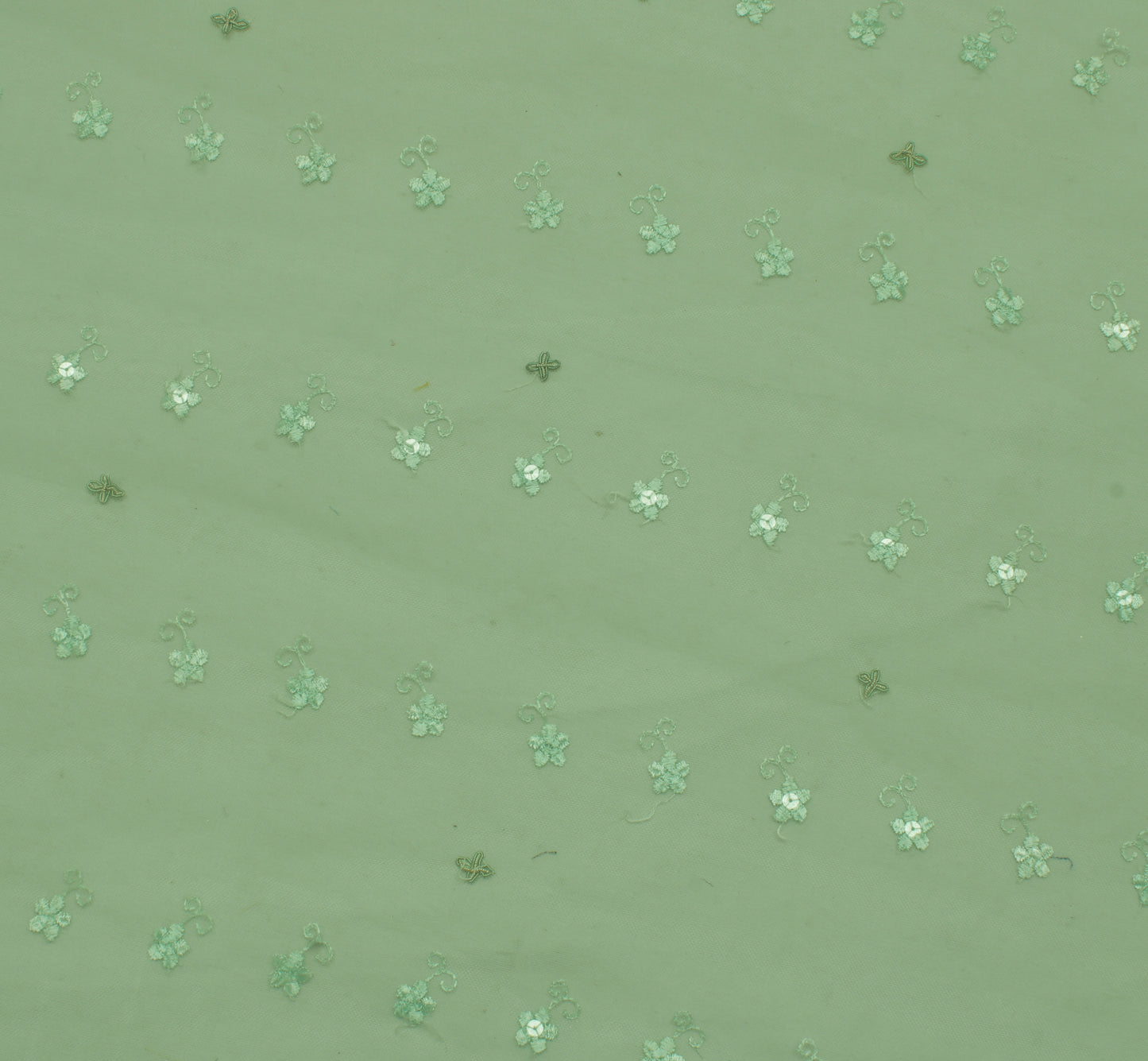 Sushila Vintage Green Sari Remnant Scrap Net Mesh Hand Beaded Craft Fabric