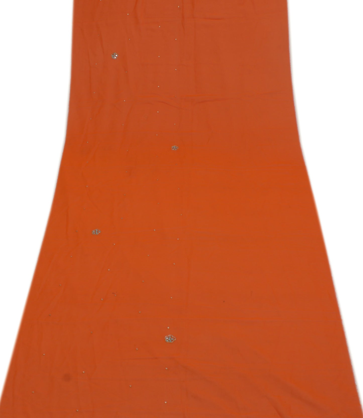 Sushila Vintage Orange Sari Remnant Scrap Blend Georgette Embroidered Fabric
