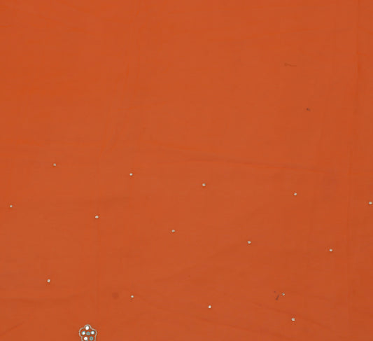 Sushila Vintage Orange Sari Remnant Scrap Blend Georgette Embroidered Fabric