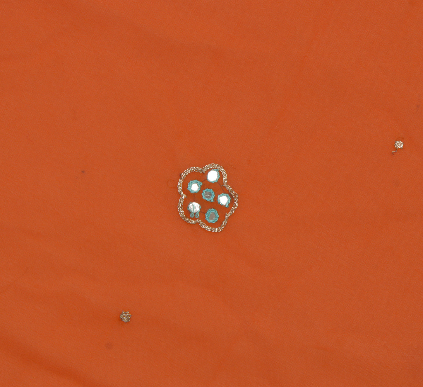 Sushila Vintage Orange Sari Remnant Scrap Blend Georgette Embroidered Fabric