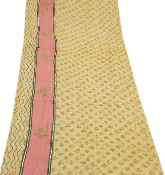 Sushila Vintage Yellow Sari Remnant Scrap Blend Georgette Printed Craft Fabric