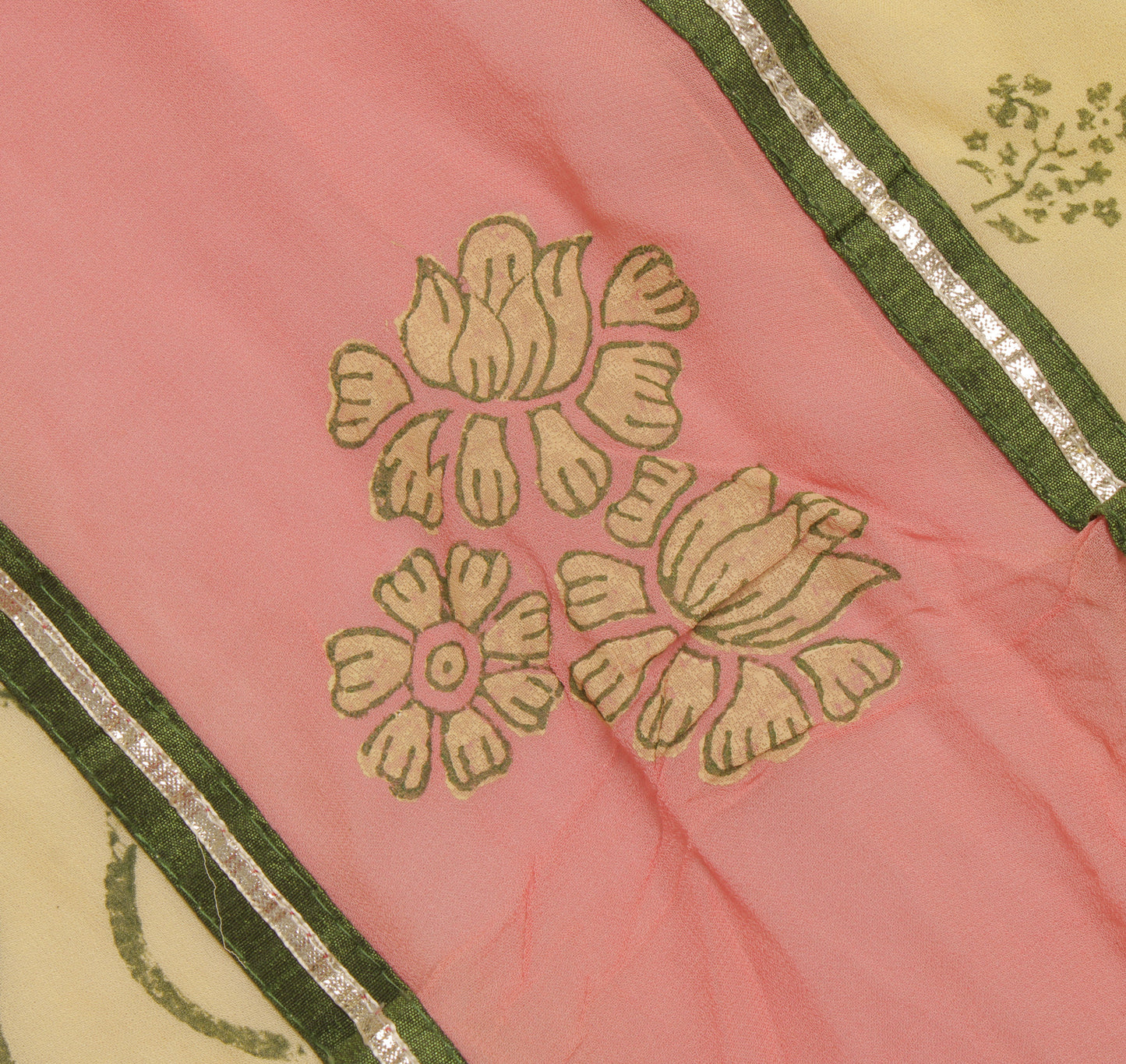 Sushila Vintage Yellow Sari Remnant Scrap Blend Georgette Printed Craft Fabric