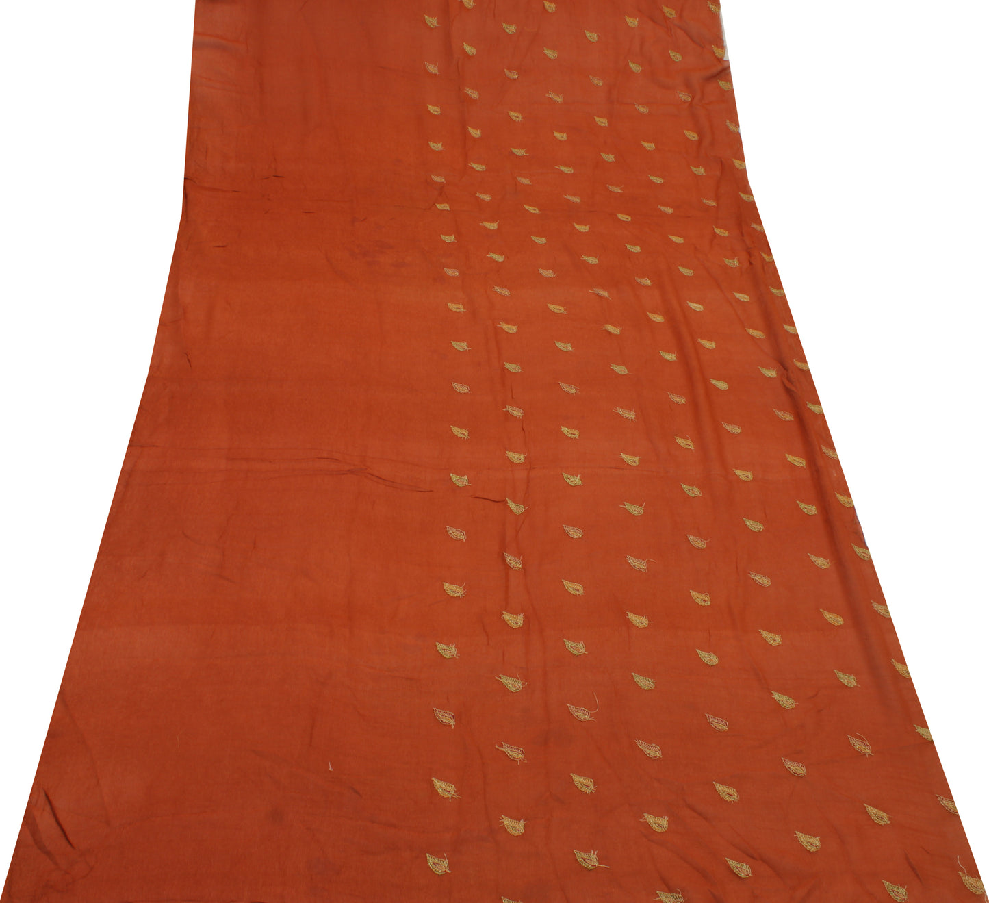 Sushila Vintage Rust Sari Remnant Scrap Pure Chiffon Embroidered Craft Fabric