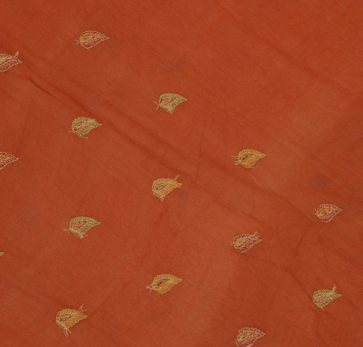Sushila Vintage Rust Sari Remnant Scrap Pure Chiffon Embroidered Craft Fabric
