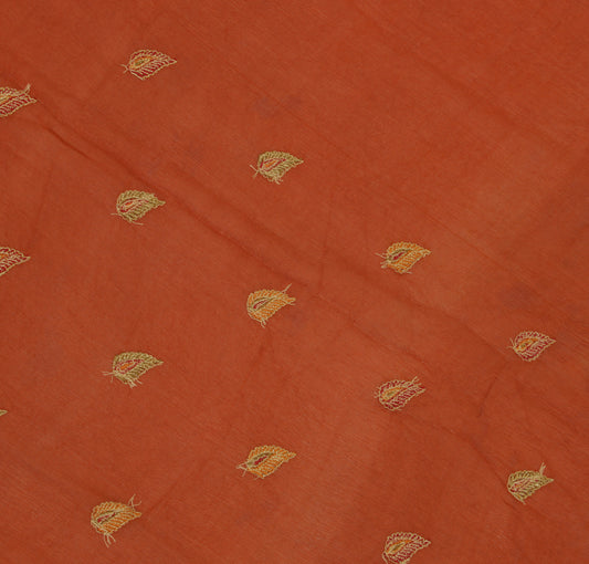 Sushila Vintage Rust Sari Remnant Scrap Pure Chiffon Embroidered Craft Fabric