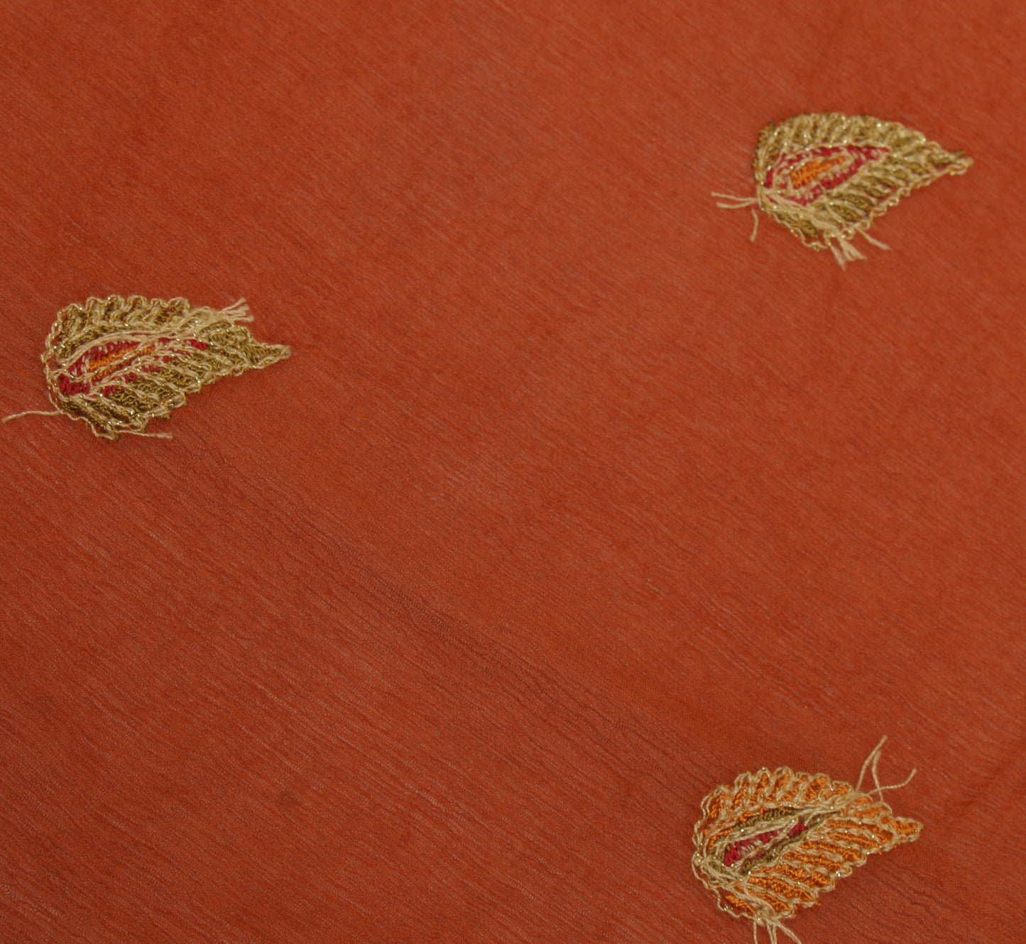 Sushila Vintage Rust Sari Remnant Scrap Pure Chiffon Embroidered Craft Fabric
