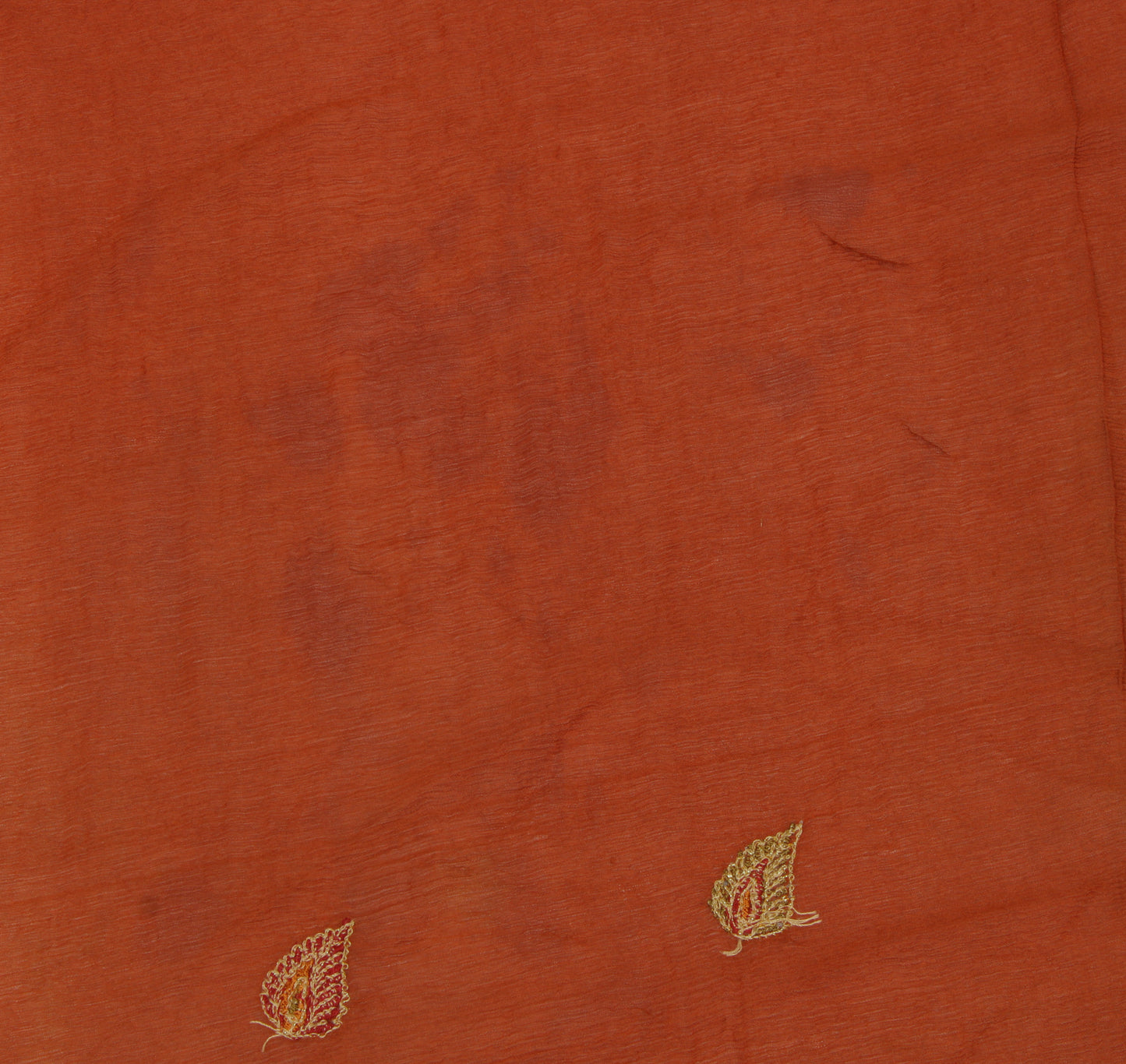 Sushila Vintage Rust Sari Remnant Scrap Pure Chiffon Embroidered Craft Fabric
