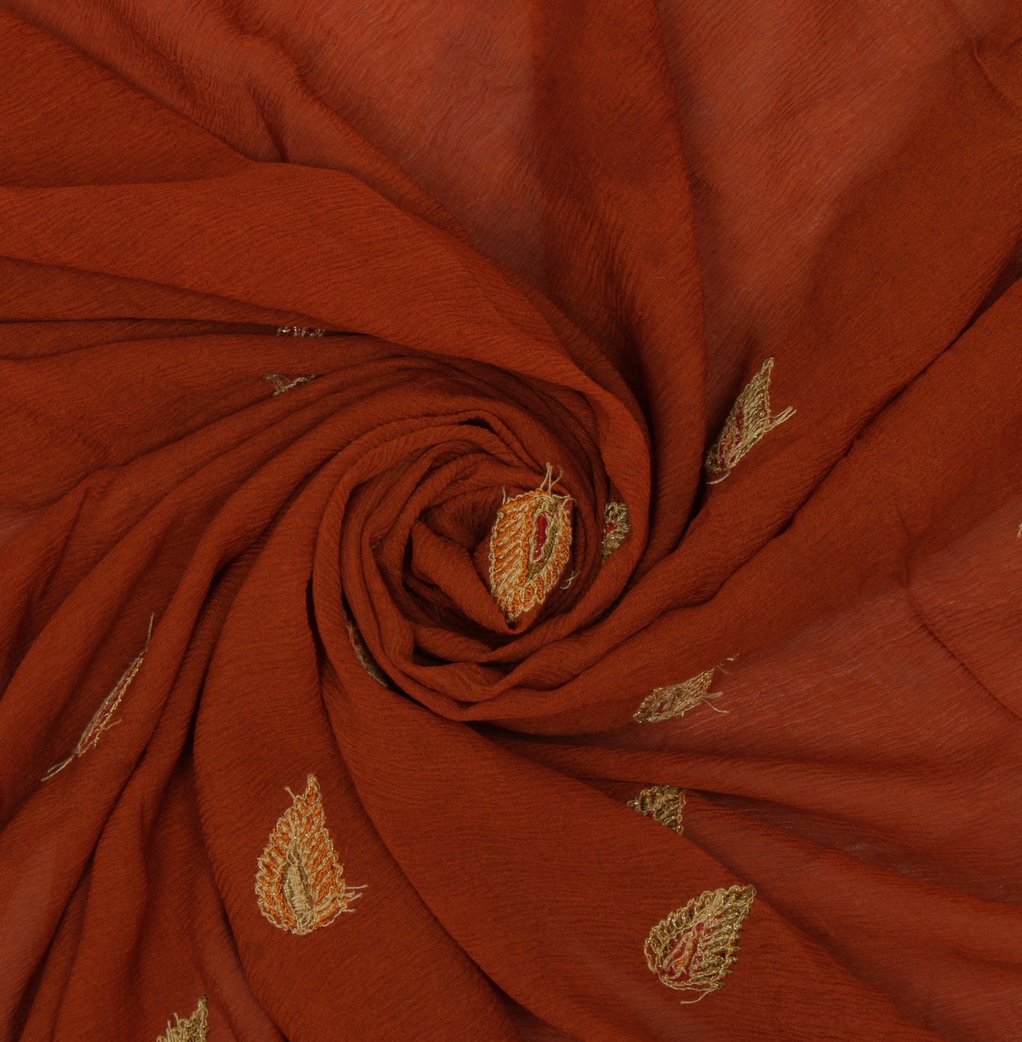 Sushila Vintage Rust Sari Remnant Scrap Pure Chiffon Embroidered Craft Fabric