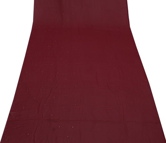 Sushila Vintage Maroon Sari Remnant Scrap Blend Georgette Silk Craft Fabric
