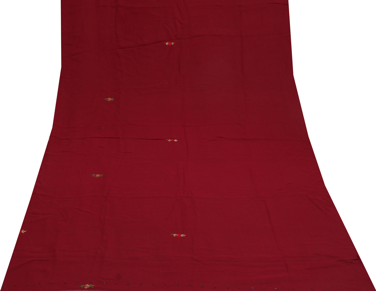 Sushila Vintage Red Sari Remnant Scrap Pure Georgette Embroidered Craft Fabric