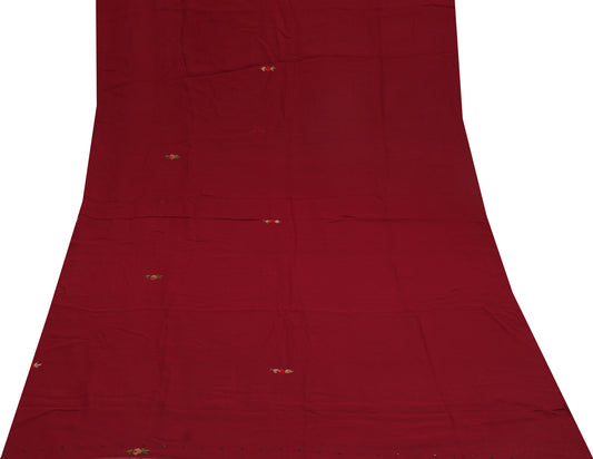 Sushila Vintage Red Sari Remnant Scrap Pure Georgette Embroidered Craft Fabric