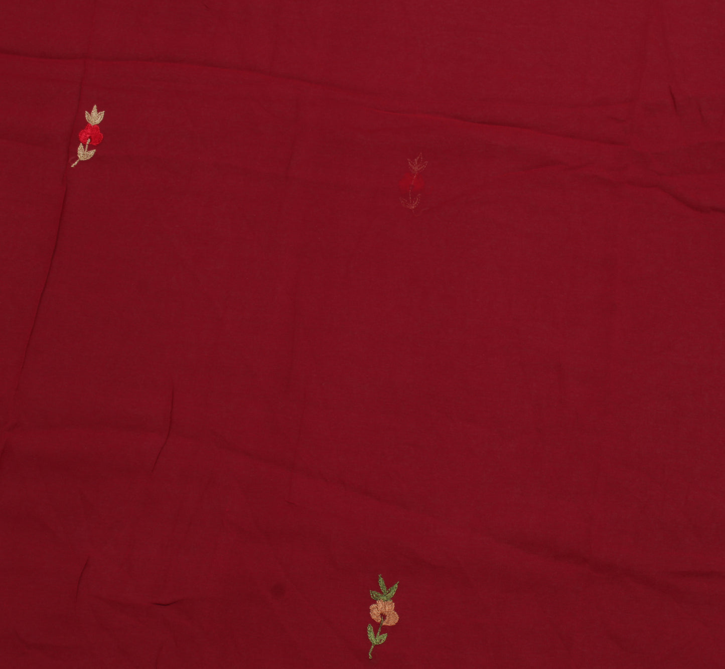 Sushila Vintage Red Sari Remnant Scrap Pure Georgette Embroidered Craft Fabric
