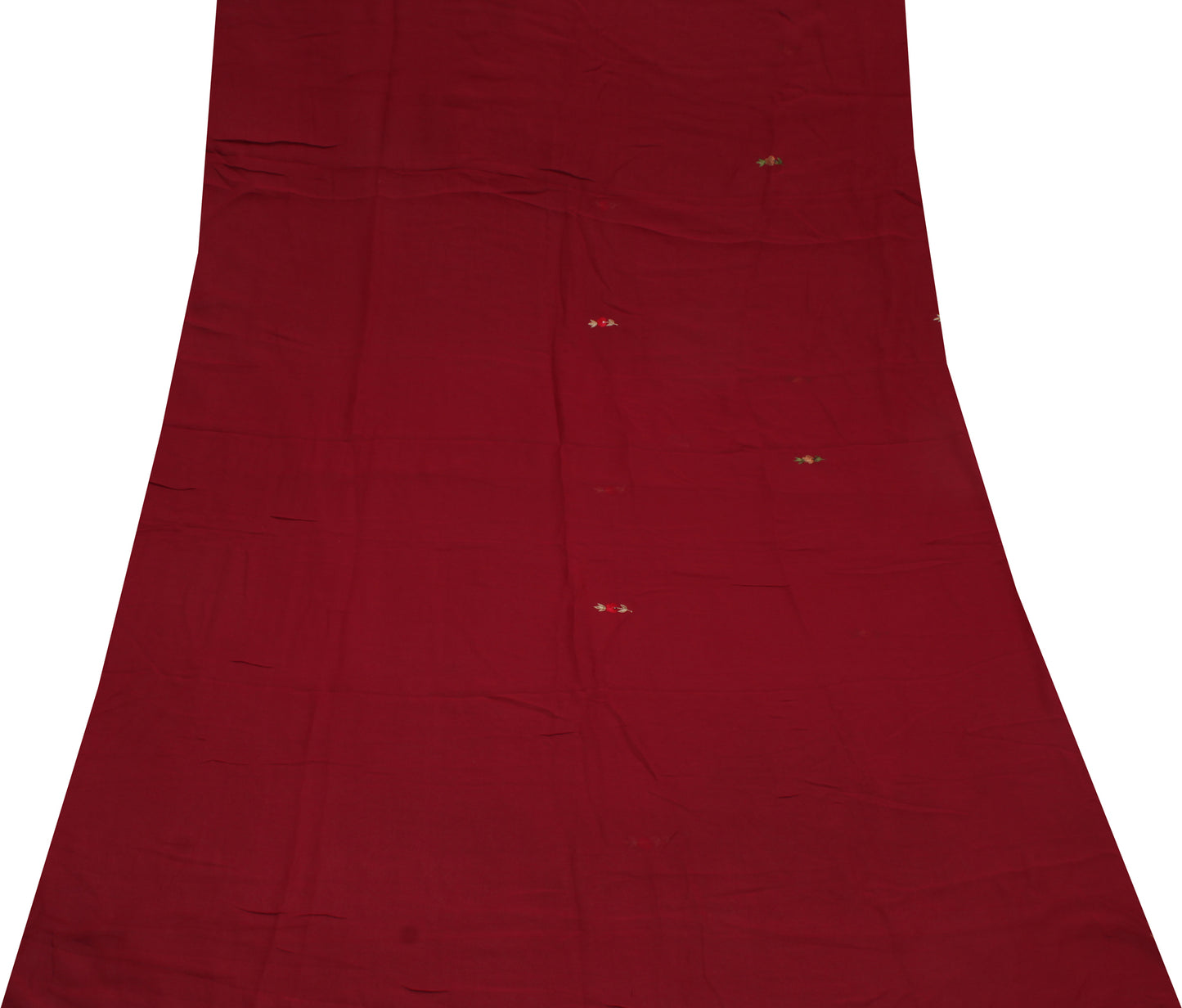 Sushila Vintage Red Sari Remnant Scrap Pure Georgette Embroidered Craft Fabric