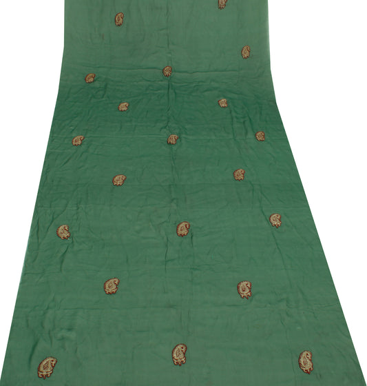 Sushila Vintage Green Sari Remnant Scrap Pure Georgette Embroidered Craft Fabric