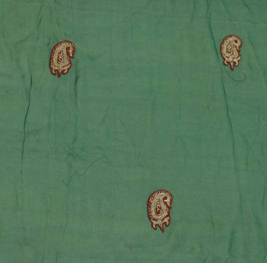 Sushila Vintage Green Sari Remnant Scrap Pure Georgette Embroidered Craft Fabric