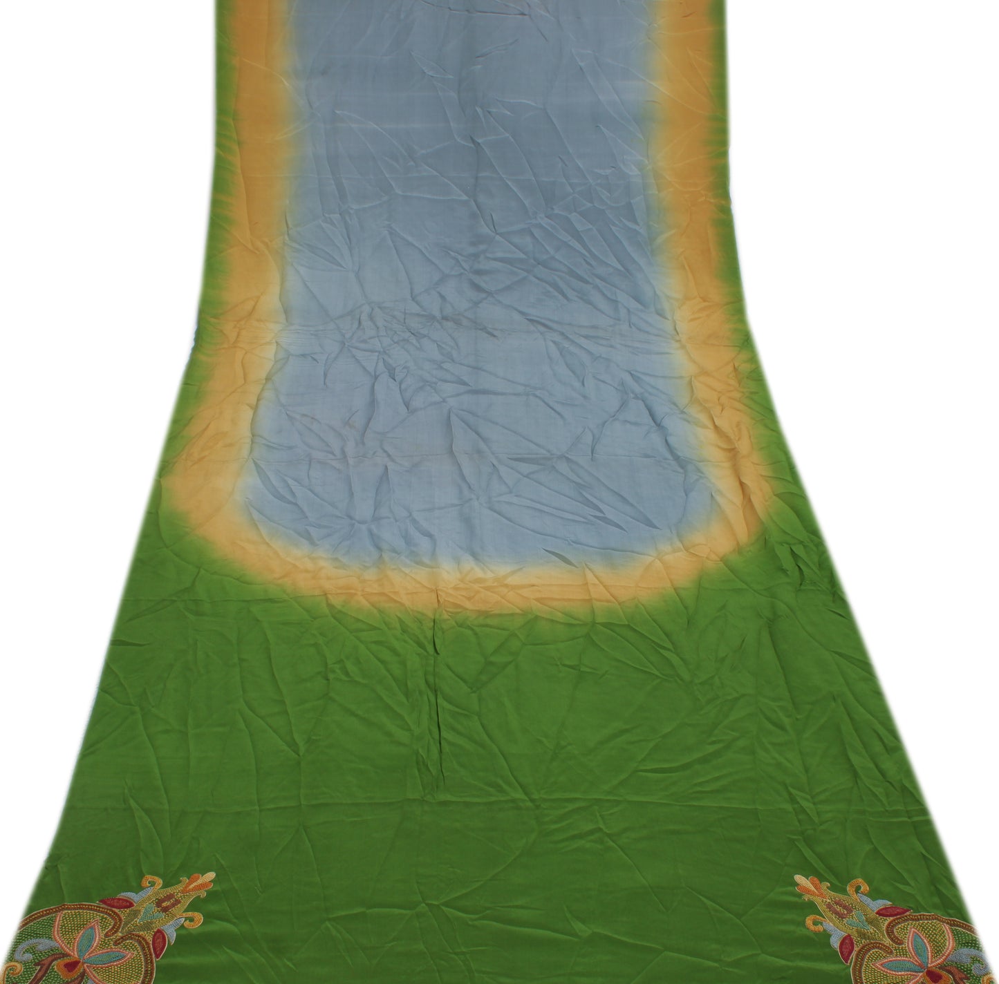 Sushila Vintage Gray Sari Remnant Scrap Pure Crepe Silk Embroidered Craft Fabric