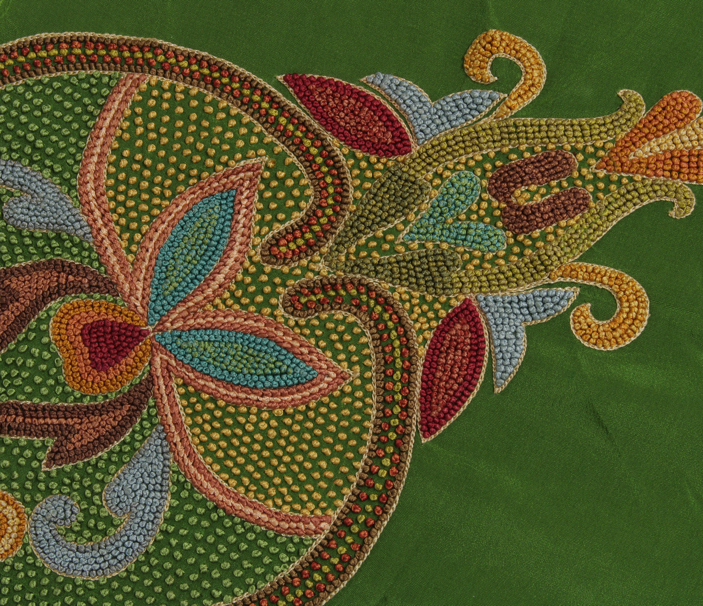 Sushila Vintage Gray Sari Remnant Scrap Pure Crepe Silk Embroidered Craft Fabric
