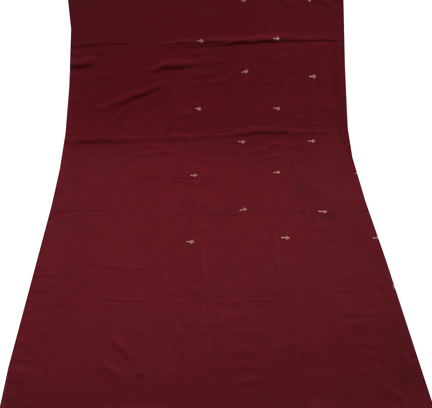 Sushila Vintage Maroon Sari Remnant Scrap Blend Silk Hand Embroidered Fabric