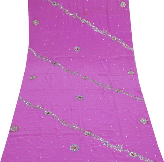 Sushila Vintage Pink Sari Remnant Scrap 100% Pure Silk Embroidered Craft Fabric