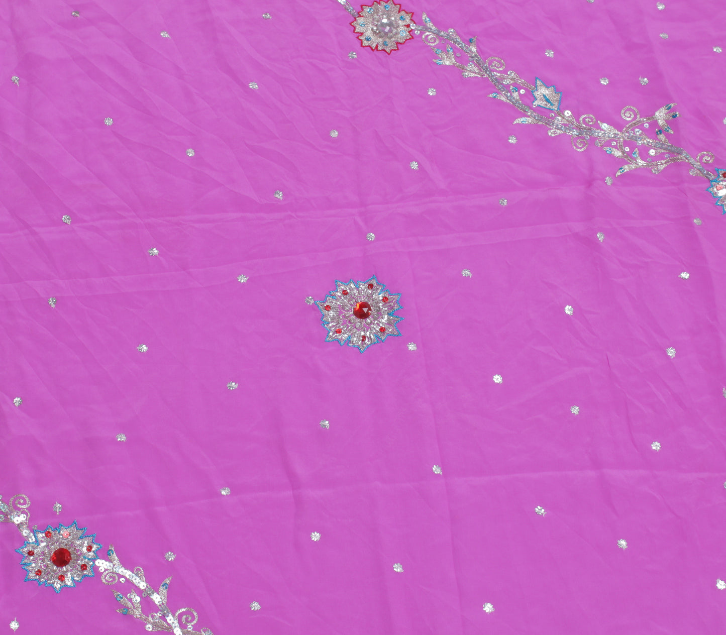 Sushila Vintage Pink Sari Remnant Scrap 100% Pure Silk Embroidered Craft Fabric