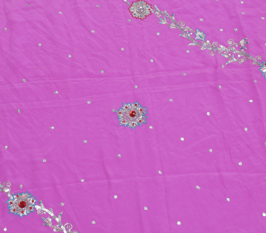 Sushila Vintage Pink Sari Remnant Scrap 100% Pure Silk Embroidered Craft Fabric