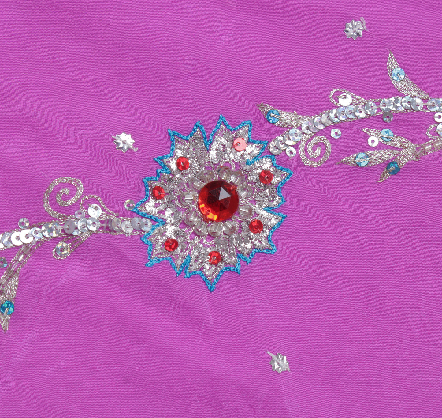 Sushila Vintage Pink Sari Remnant Scrap 100% Pure Silk Embroidered Craft Fabric