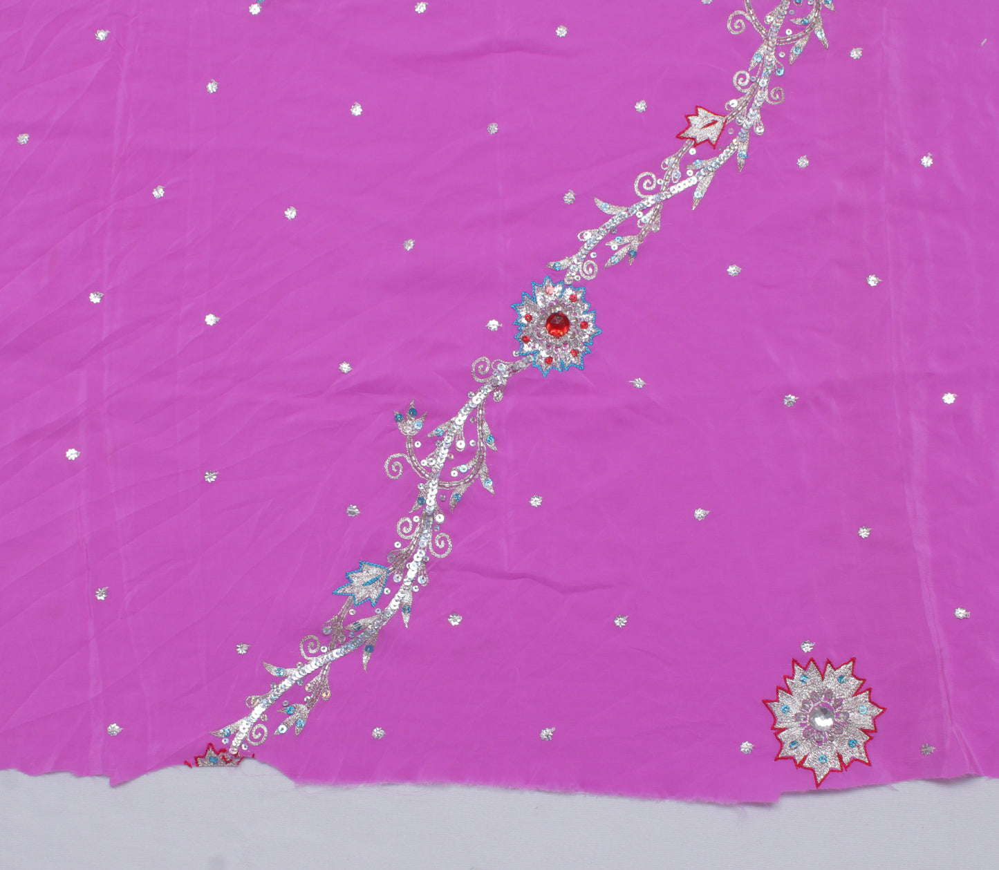 Sushila Vintage Pink Sari Remnant Scrap 100% Pure Silk Embroidered Craft Fabric
