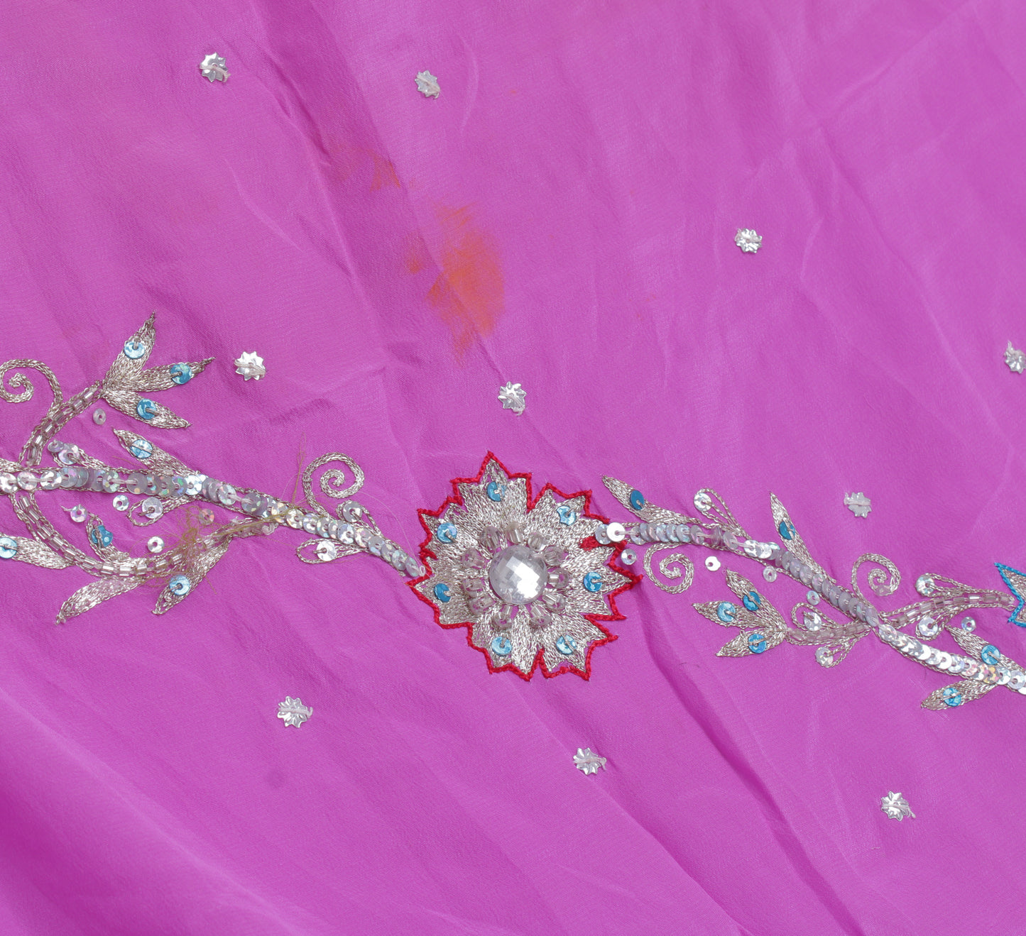 Sushila Vintage Pink Sari Remnant Scrap 100% Pure Silk Embroidered Craft Fabric