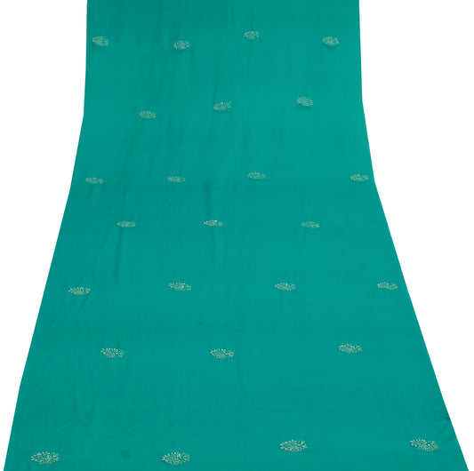 Sushila Vintage Green Sari Remnant Scrap Blend Georgette Hand Embroidered Fabric