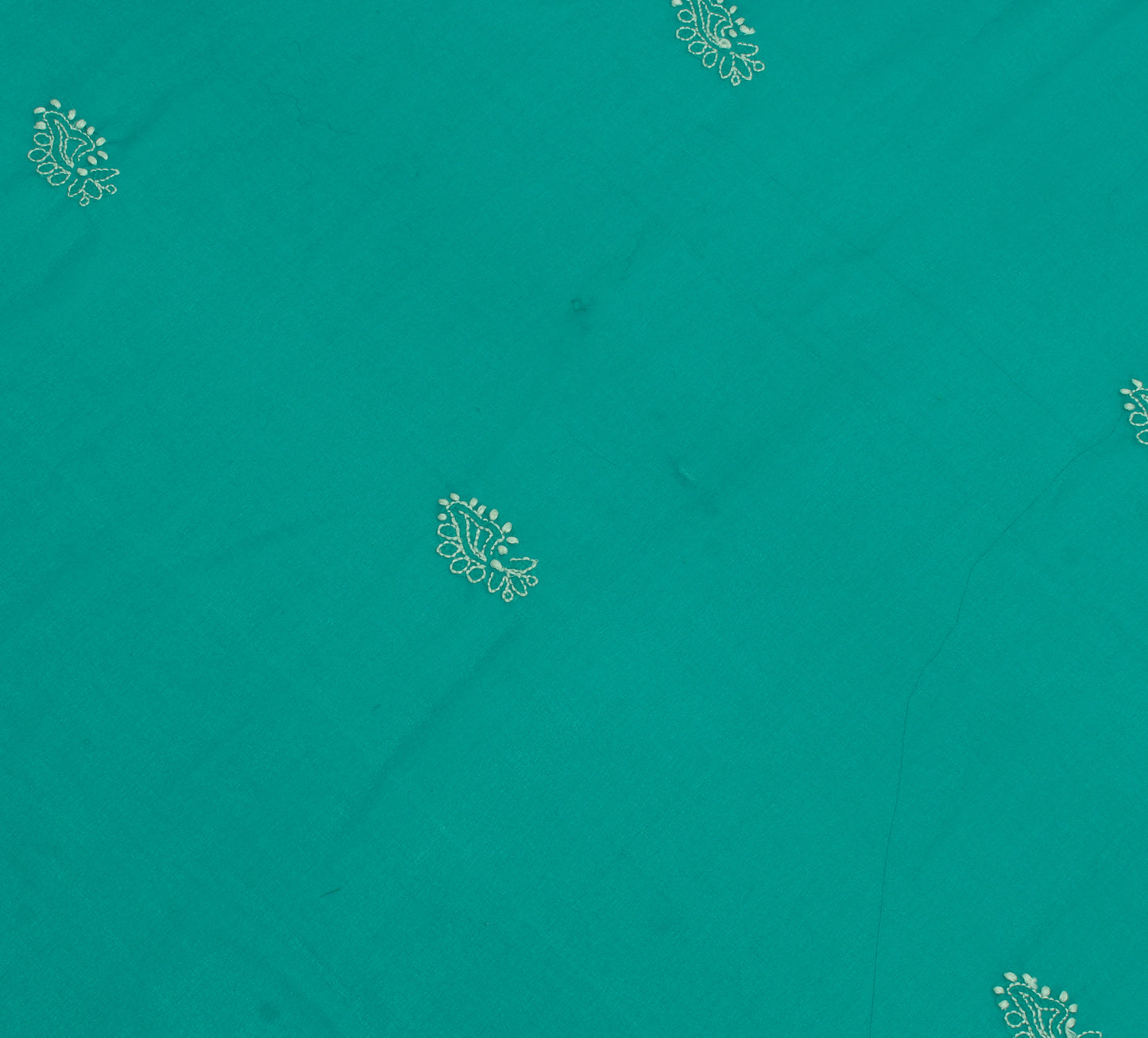 Sushila Vintage Green Sari Remnant Scrap Blend Georgette Hand Embroidered Fabric