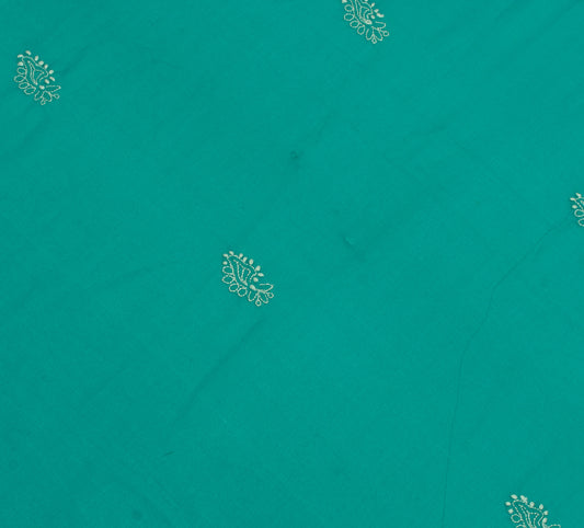 Sushila Vintage Green Sari Remnant Scrap Blend Georgette Hand Embroidered Fabric